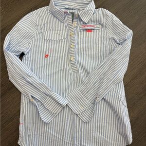 Vineyard Vines Harbor Light Blue and White Striped Kids Button Down Coverup